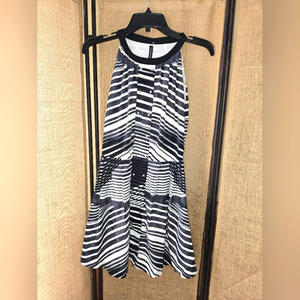 NWOT W118 By Walter Bakee Black White Striped Halter Dress Lined Size XS